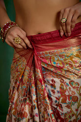 Shop Off White Elegant Tussar Silk Saree with Ethnic Motif - Ready to Wear Collection-RTW-3943